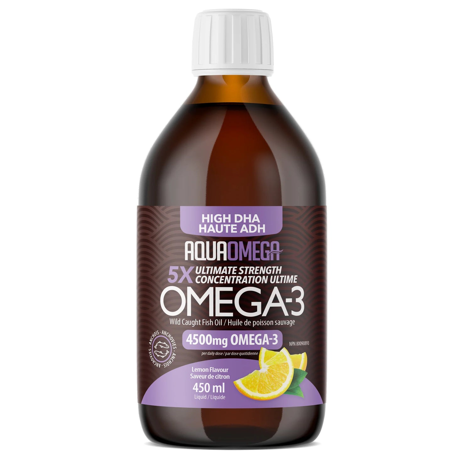 AquaOmega Oméga-3 DHA élevé Citron 450 ml
