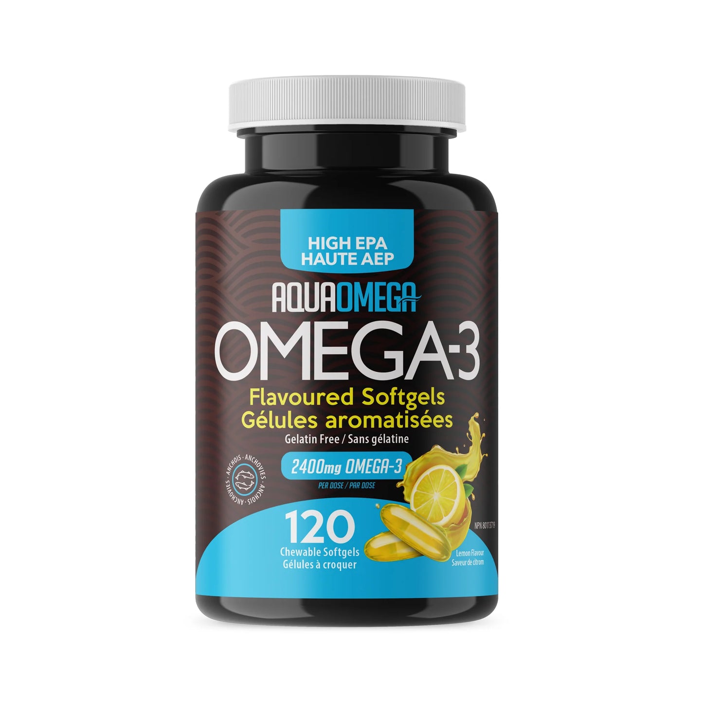 AquaOmega Oméga-3 EPA élevé Citron 120 gélules à croquer